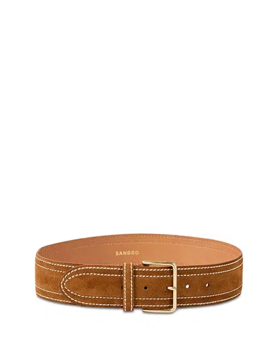 Sandro Women's Wide Leather Belt In Camel