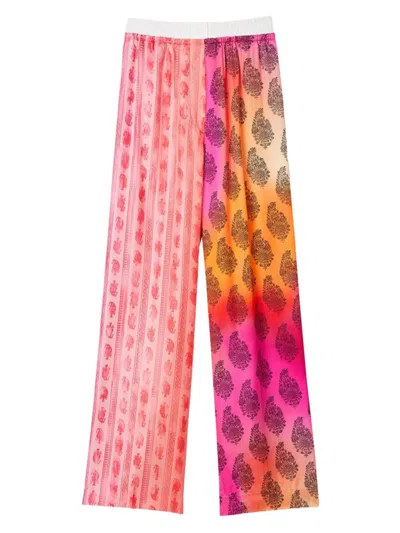 Sandro Women's Wide-leg Patterned Trousers In Pink Orange
