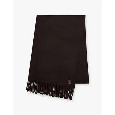 Sandro Womens 4s Logo-patch Wool Scarf Chocolate