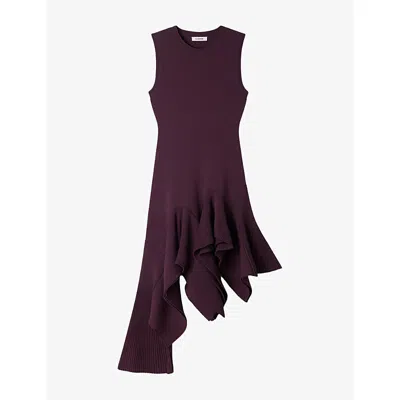 Sandro Womens Asymmetric Sleeveless Knitted Mini Dress Brown