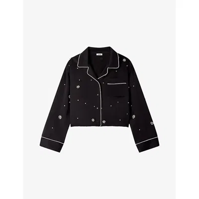 Sandro Womens Beaded Relaxed-fit Woven Shirt Black
