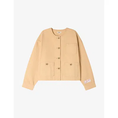 Sandro Womens  Branded Round-neck Denim Jacket In Yellow