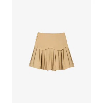 Sandro Womens High-rise Ruffle-hem Cotton Mini Skirt Beige