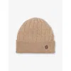 Sandro Womens Beige Logo-embroidered Cable-knit Wool And Cashmere-blend Beanie Hat In Sand