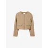 Sandro Womens Beige Patch-pocket Button-down Cropped Wool-blend Jacket In Brown