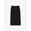 Sandro Womens Black Button-down High-rise Stretch-woven Midi Skirt In Black