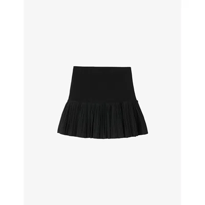 Sandro Womens Black Button-embellished Pleated Stretch-woven Mini Skirt