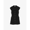 Sandro Womens Black Capped-sleeves Buttoned Knitted Mini Dress In Black