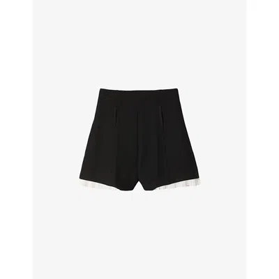 Sandro Womens Black Contrast-trim High-rise Stretch-woven Shorts