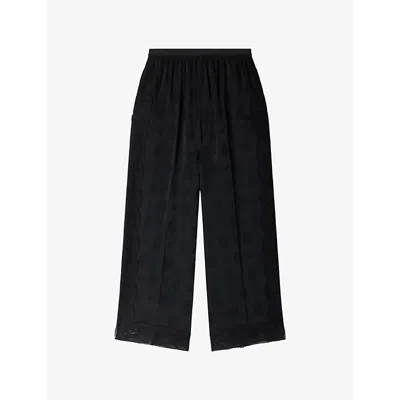 Sandro Womens Black Cropped Jacquard-pattern Woven Trousers
