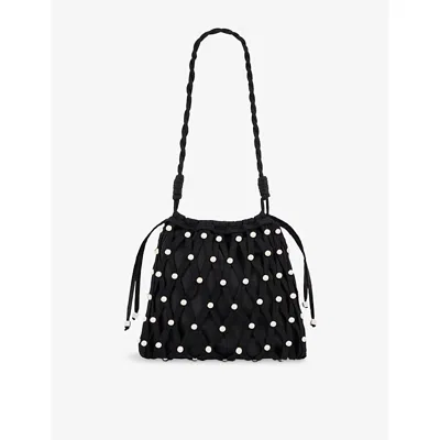 Sandro Womens Diamante-embellished Drawstring Crochet Bag Black