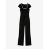 Sandro Womens Black Embellished Curved-neck Woven Jumpsuit In Black