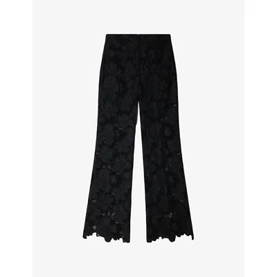 Sandro Womens  Floral Flared Lace Trousers In Black