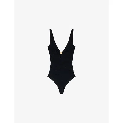 Sandro Womens Black Hardware-embellished V-neck Stretch-woven Body