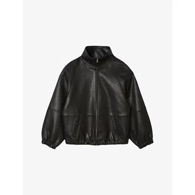 Sandro Womens Black High-neck Oversized Leather Jacket