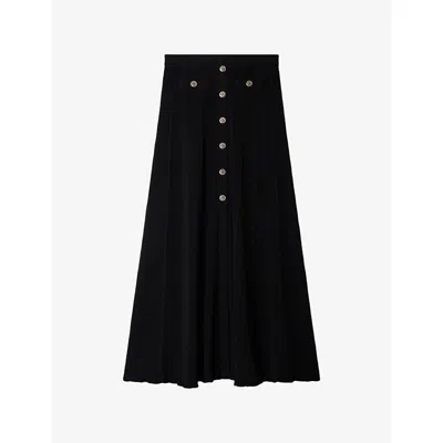 Sandro Womens Black High-rise Pointelle-texture Knitted Maxi Skirt