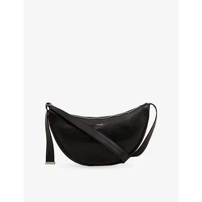 Sandro Womens Logo-embossed Small Leather Hobo Bag Black