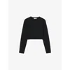 Sandro Womens Black Long-sleeve Cropped Stretch-cotton T-shirt In Black