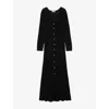 Sandro Womens Black Long-sleeve Flared Open-knit Maxi Dress