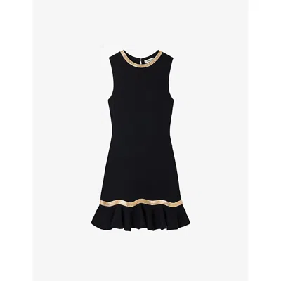 Sandro Womens  Metallic-trim Sleeveless Knitted Mini Dress In Black