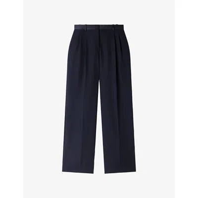 Sandro Womens Black Mixed-material Wide-leg Satin Trousers