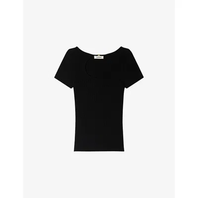 Sandro Womens Black Openwork Short-sleeve Knitted Jumper