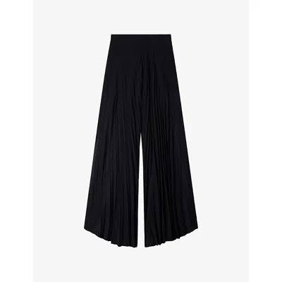 Sandro Womens Black Pleated Wide-leg Woven Trousers In Multi