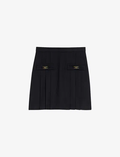 Sandro Rebecca Stitched Pleats Short Skirt In Black