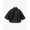 Sandro Womens Black Rhinestone-embellished Cut-out Cropped Woven Shirt In Black