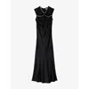 Sandro Womens Black Rhinestone-embellished Cut-out Satin Maxi Dress