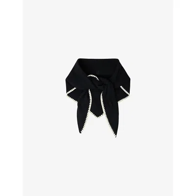 Sandro Womens  Ribbed Wool And Cashmere-blend Scarf In Black