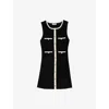 Sandro Womens Black Round-neck Button-down Stretch-velvet Mini Dress In Black