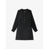 Sandro Womens Round-neck Button-down Woven Mini Dress Black In Black
