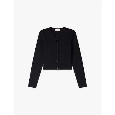 Sandro Womens  Round-neck Cropped Knitted Cardigan In Black