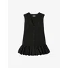 Sandro Womens Ruffle-hem Button-down Sleeveless Cotton Mini Dress Black