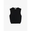Sandro Womens Black Ruffled-trim Sleeveless Wool And Cashmere-blend Jumper