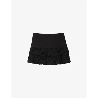 Sandro Womens Black Ruffled Woven Mini Skirt
