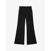 Sandro Womens Black Satin-stripe Flared-leg High-rise Wool-blend Trousers In Black