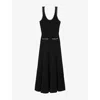 Sandro Womens Black Scoop-neck Bead-embellished Stretch-knit Midi Dress