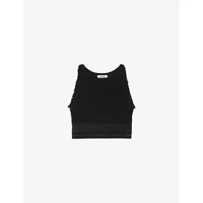 Sandro Womens Black Sleeveless Cropped Knitted Top