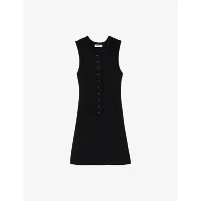 Sandro Womens Black Sleeveless Ribbed Knitted Mini Dress