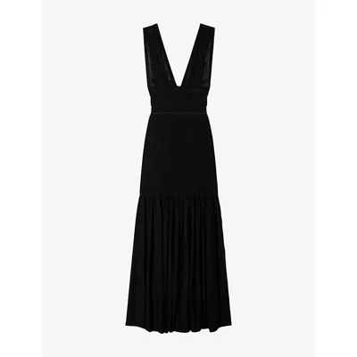 Sandro Womens Black Sleeveless V-neck Knitted Maxi Dress