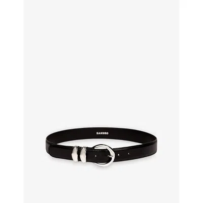 Sandro Womens Black Smooth Buckle-embellished Leather Belt