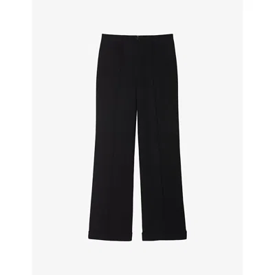 Sandro Womens Black Straight-leg High-rise Stretch-woven Trousers