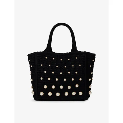 Sandro Womens Stud-embellished Crochet Tote Bag Black