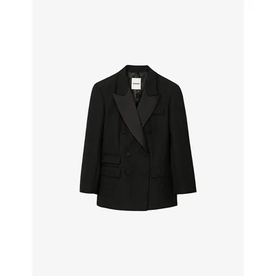 Sandro Womens Tuxedo Double-breasted Wool-blend Jacket Black
