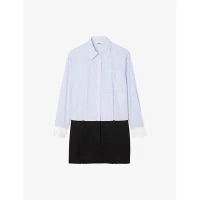 Sandro Womens Black Two-tone Long-sleeve Cotton Mini Dress