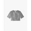 Sandro Cropped Houndstooth Tweed Jacket In Gray