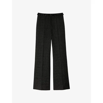 Sandro Womens Black Wide-leg High-rise Tweed Trousers