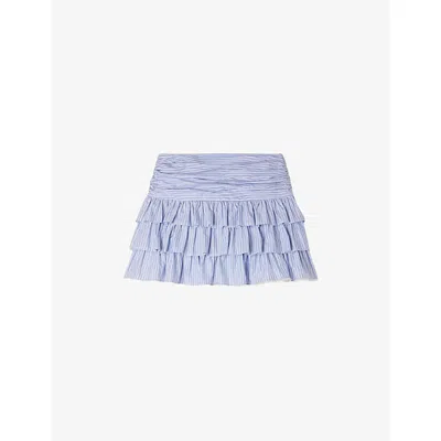 Sandro Womens Bleu / Marine Ruffled Stripe-print Cotton Mini Skirt In Blue